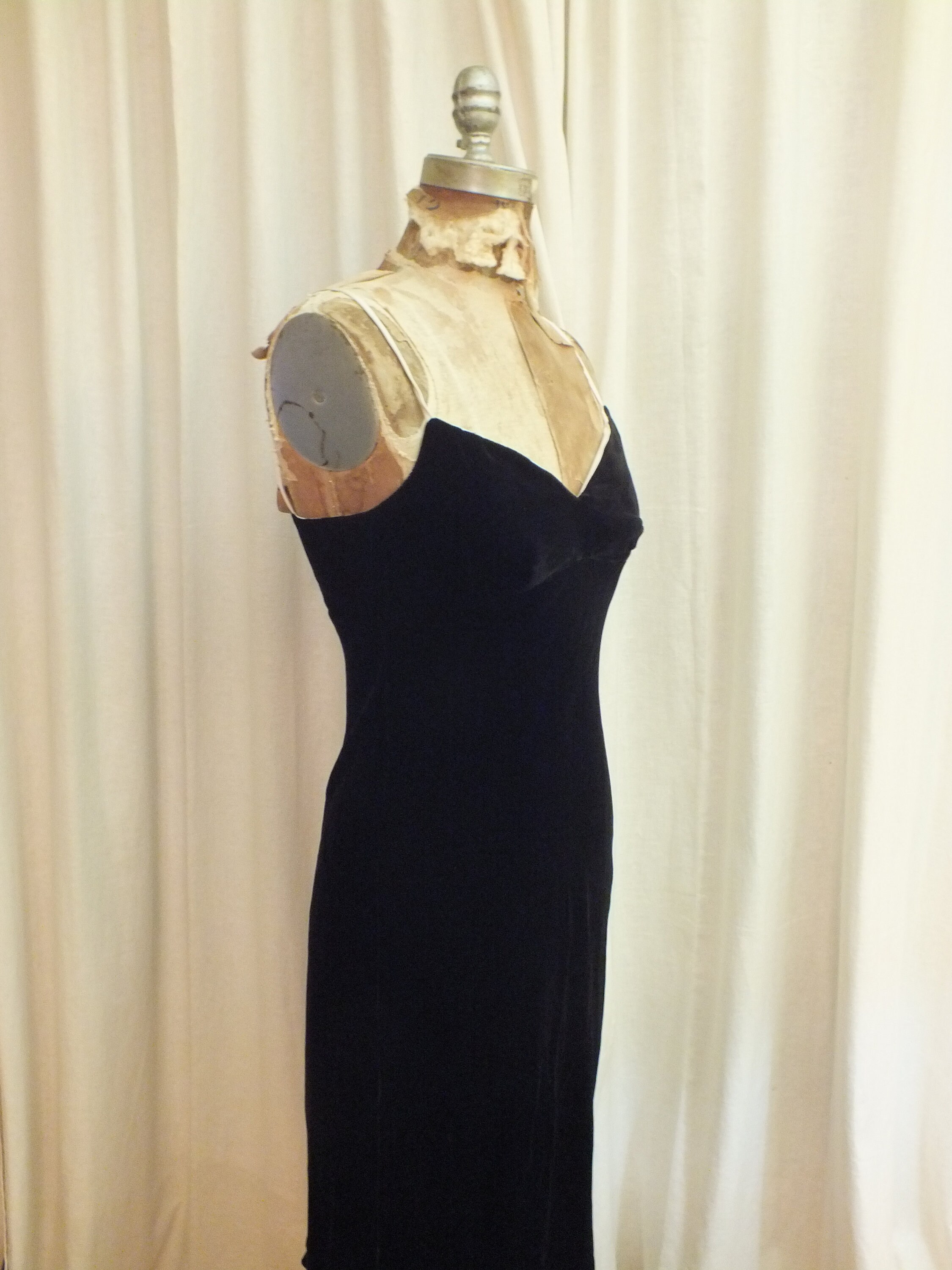 blue dress for baby girl Vintage 80s Does 40s Black Velvet Low Back Midi Dress