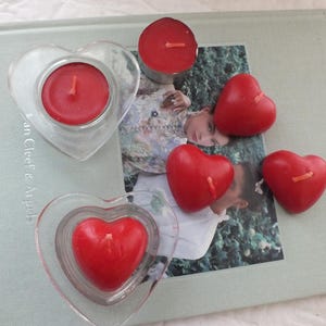 Red Heart Candle Set of Tea Lights Plus Two Heart Tea Glass Holders