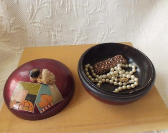 Boîte à bijoux/boîte à bijoux asiatique vintage en laque ronde
