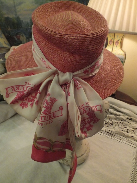 Vintage Juicy Couture Pink Straw Hat With Scarf - Etsy