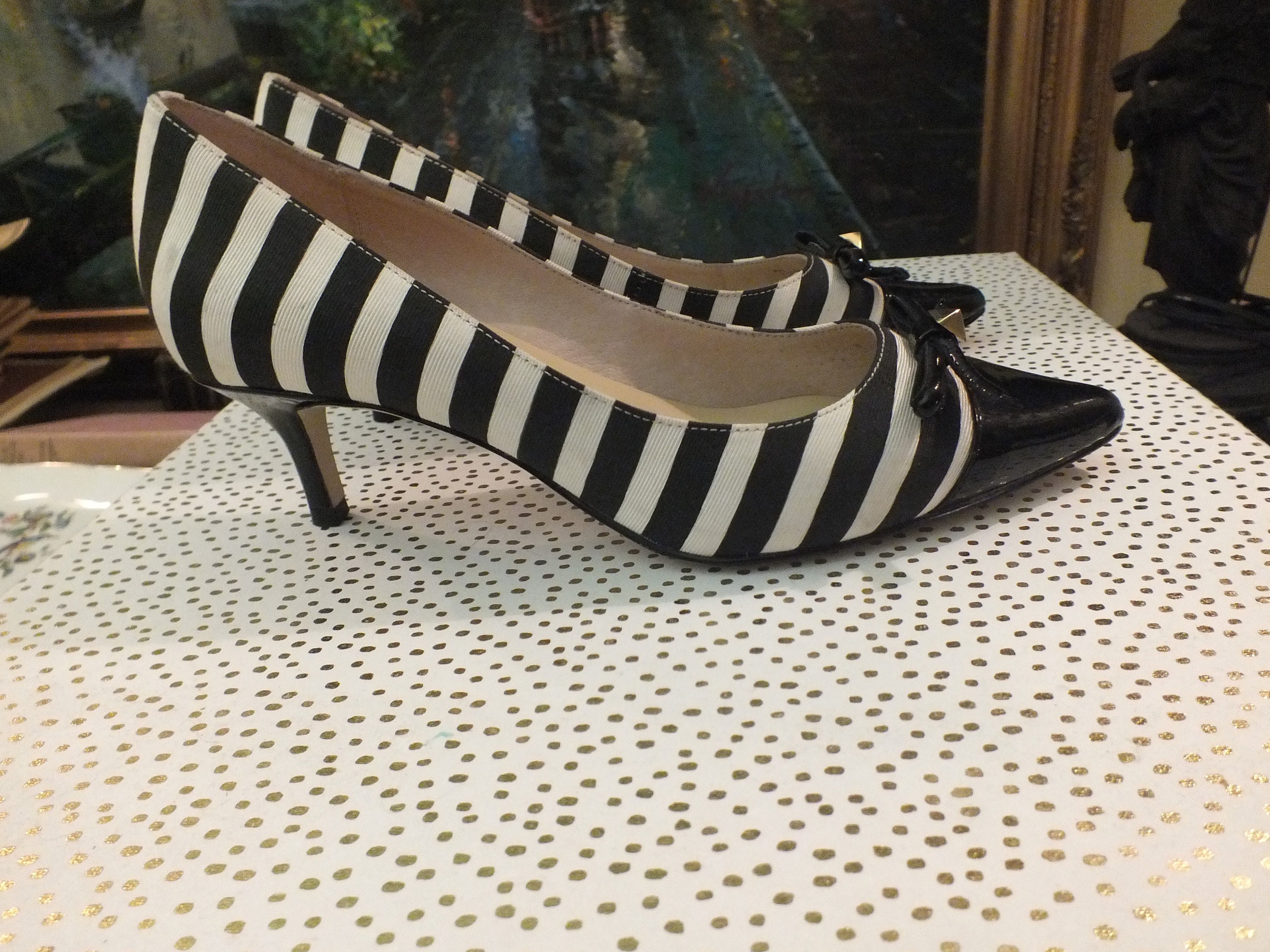 Gorgeous Kate Spade Black and White Striped Shoes With Bow Sz - Etsy Canada
