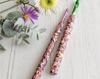 Crochet hook size 6.5 mm and 4mm, polymer clay (Fimo) covered aluminium hook