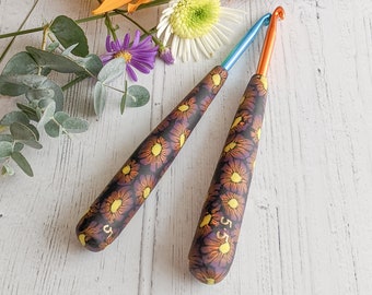 Bulb crochet hook sizes 5 and 5.5mm, polymer clay (Fimo) covered aluminium hook