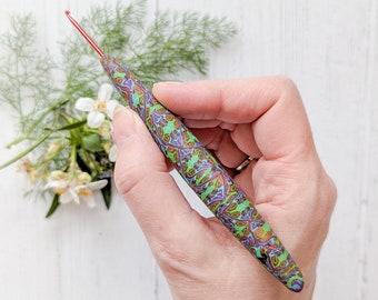 Ellipse crochet hook size 2mm tapered aluminium hook with polymer clay handle