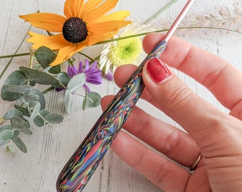 Bulb crochet hook size 3.5mm (US Size E), polymer clay (Fimo) covered aluminium hook