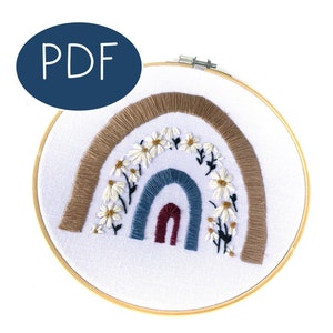 PDF DIGITAL Pattern Floral Rainbow DIY - Thread Unraveled - Beginner Embroidery Pattern