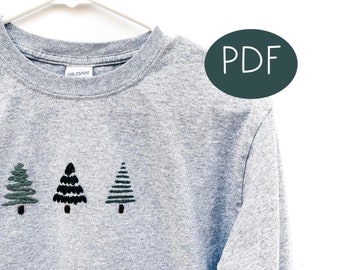 PDF DIGITAL Pattern Winter Trees DIY - Thread Unraveled - Beginner Embroidery Pattern - Embroidered Shirt - T-Shirt