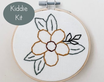 Blossom Embroidery KIT FOR KIDS with Pre-Printed Fabric and Embroidery Supplies