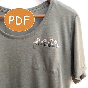 PDF DIGITAL Pattern Pocket Full of Daisies DIY - Thread Unraveled - Beginner Embroidery Pattern - Embroidered Shirt - T-Shirt
