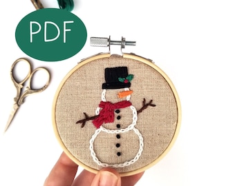 PDF DIGITAL Embroidery Pattern - Snowman Ornament -- Christmas Ornament - Beginner Embroidery Pattern -Thread Unraveled