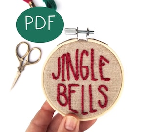 PDF DIGITAL Embroidery Pattern - Jingle Bells Ornament -- Christmas Ornament - Beginner Embroidery Pattern -Thread Unraveled