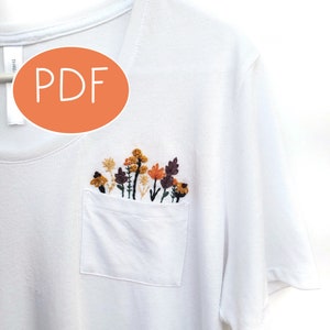 PDF DIGITAL Pattern Wild Flowers DIY - Thread Unraveled - Beginner Embroidery Pattern - Embroidered Shirt - T-Shirt