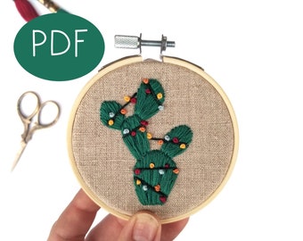 PDF DIGITAL Embroidery Pattern - Prickly Pear Ornament -- Christmas Ornament - Beginner Embroidery Pattern -Thread Unraveled