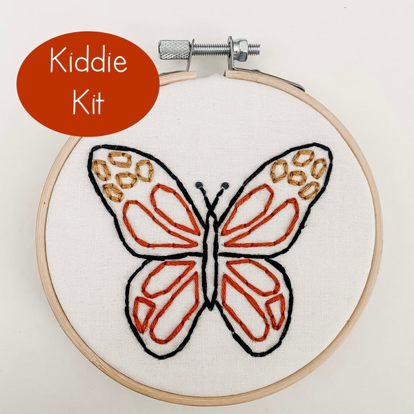 Butterfly Embroidery KIT FOR KIDS with Pre-Printed Fabric and Embroidery Supplies
