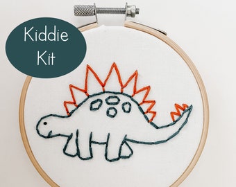 Dino Embroidery KIT FOR KIDS with Pre-Printed Fabric and Embroidery Supplies
