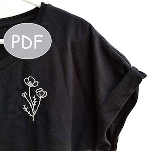 PDF DIGITAL Pattern Poppies Tee DIY - Thread Unraveled - Beginner Embroidery Pattern - Embroidered Shirt - T-Shirt