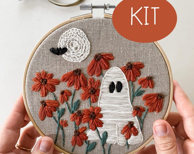 Ghoul Garden Halloween Embroidery KIT with stick and stitch sticker and Embroidery Supplies - Thread Unraveled