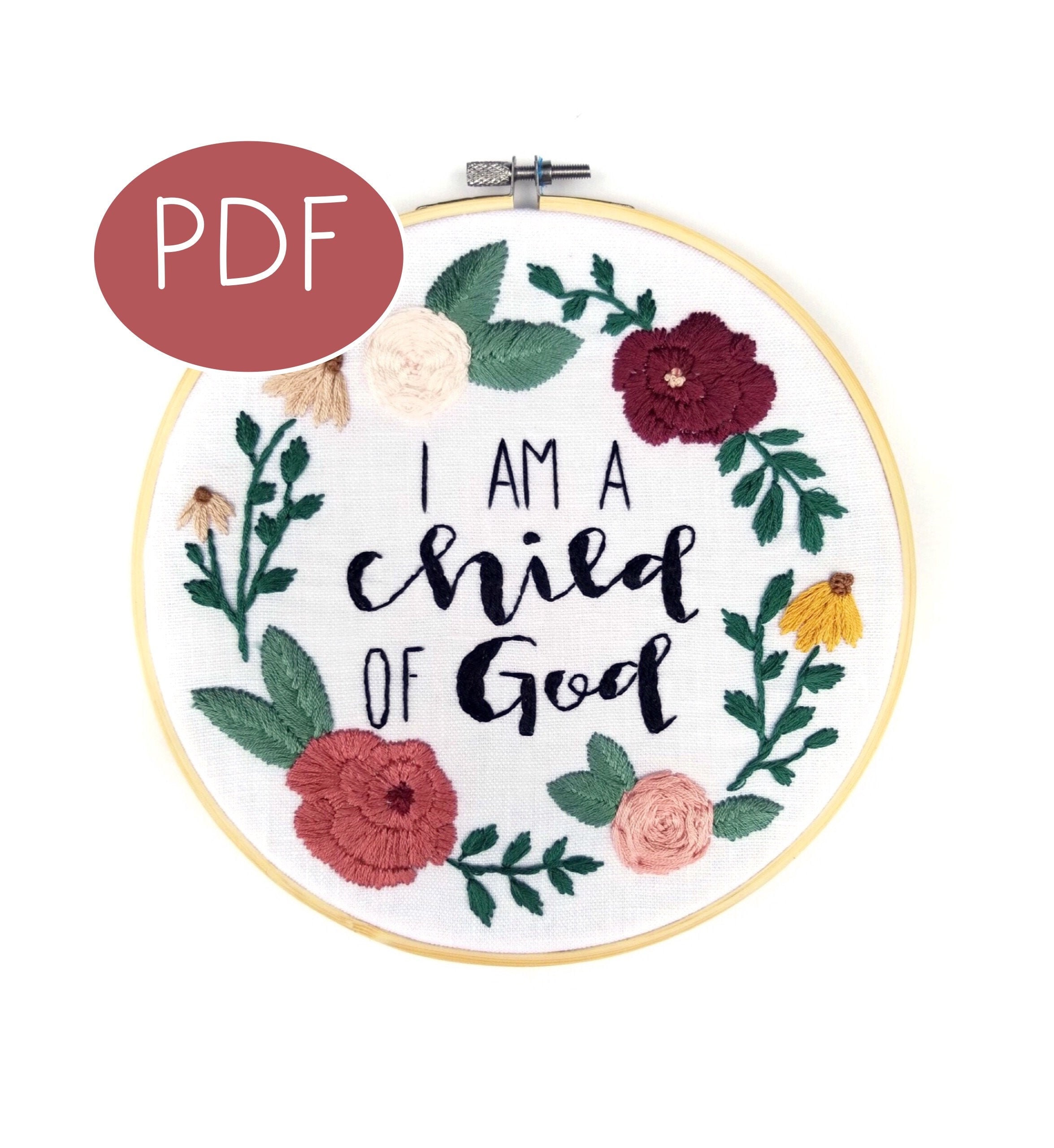 Pdf Digital Embroidery Pattern I Am A Child Of God Thread Etsy
