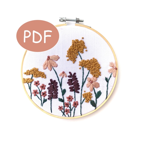Patrón DIGITAL PDF - El jardín de la abuela - Flores silvestres - Hilo desenredado - Patrón de bordado principiante