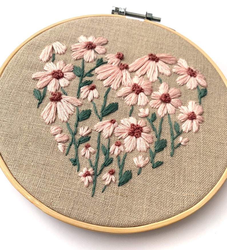 PDF DIGITAL Pattern Floral Heart DIY Thread Unraveled Beginner Embroidery Pattern image 4