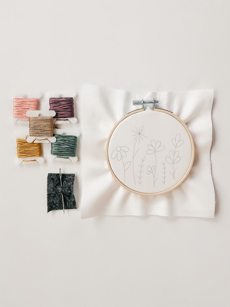 My Little Garden Embroidery KIT FOR KIDS with Pre-Printed Fabric and Embroidery Supplies image 6