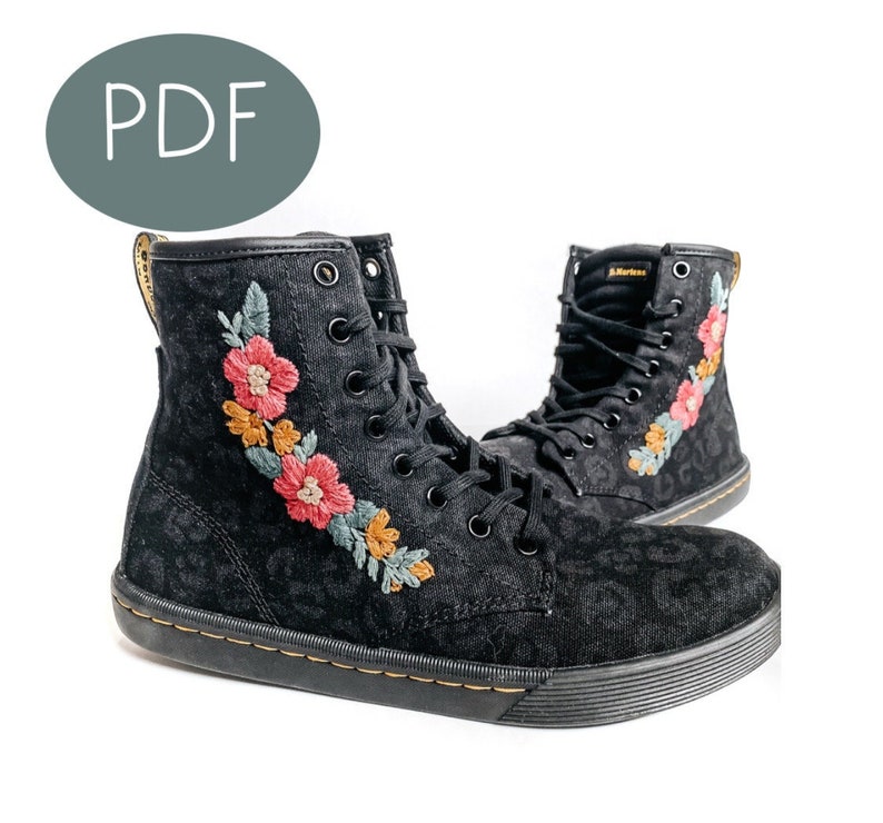 PDF DIGITAL Pattern Floral Boots DIY Thread Unraveled Embroidery Pattern Embroidered Shoes Fall canvas image 1