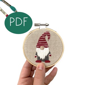 PDF DIGITAL Embroidery Pattern - Gnome Ornament -- Christmas Ornament - Beginner Embroidery Pattern -Thread Unraveled