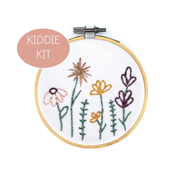 My Little Garden Embroidery KIT FOR KIDS with Pre-Printed Fabric and Embroidery Supplies