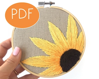 PDF DIGITAL Pattern Sunflower DIY - Thread Unraveled - Beginner Embroidery Pattern