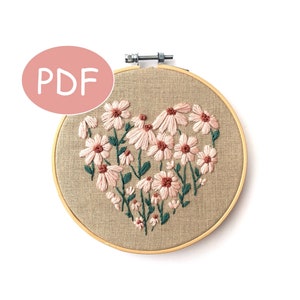 PDF DIGITAL Pattern Floral Heart DIY - Thread Unraveled - Beginner Embroidery Pattern