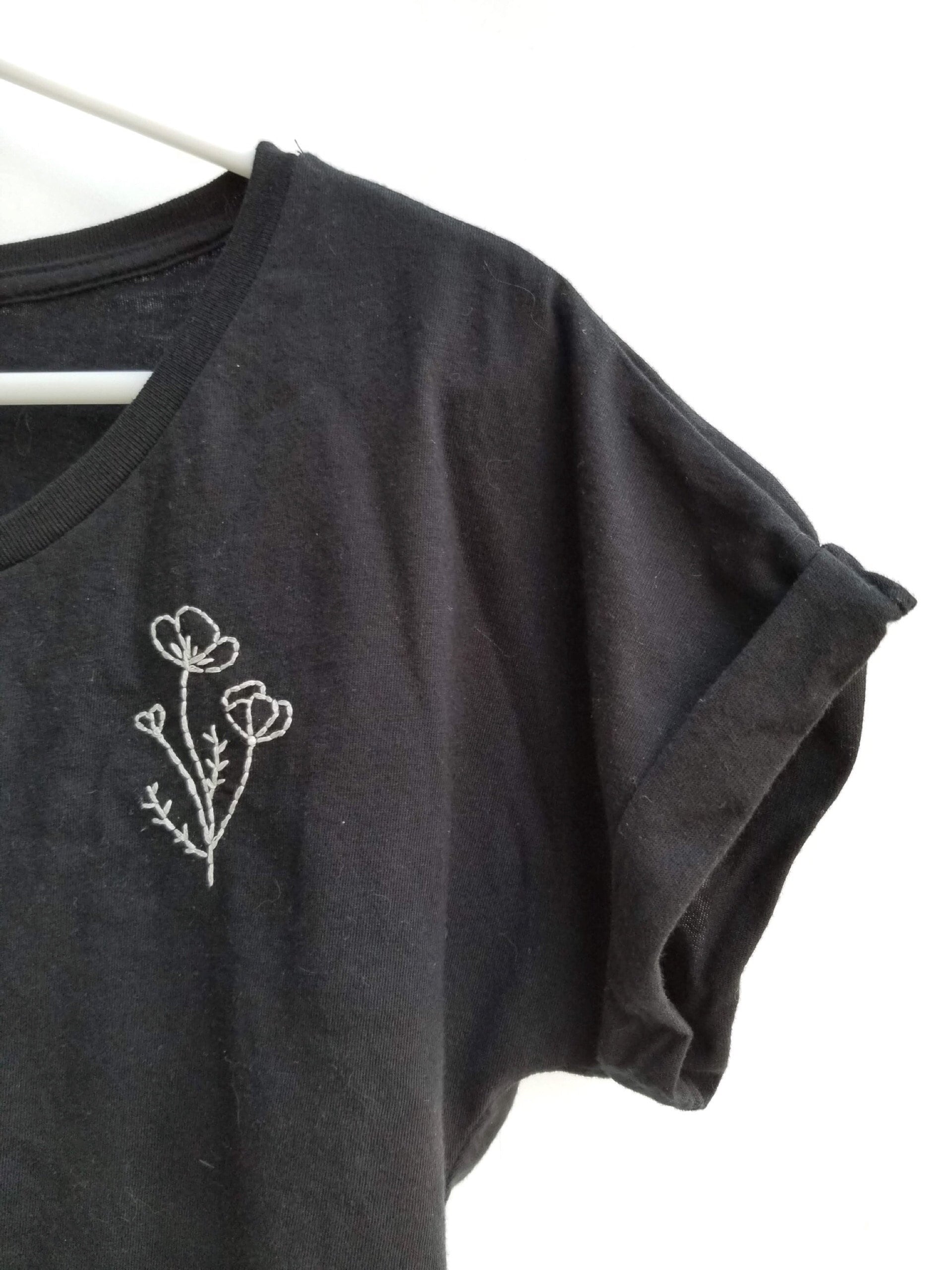 Women's Black Long Sleeve Embroidery Shirt Fall Slim Fit