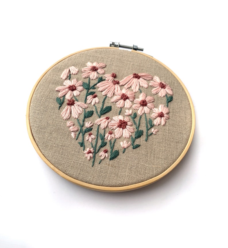 PDF DIGITAL Pattern Floral Heart DIY Thread Unraveled Beginner Embroidery Pattern image 3