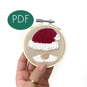 PDF DIGITAL Embroidery Pattern - Santa Ornament - Christmas Ornament - Beginner Embroidery Pattern -Thread Unraveled