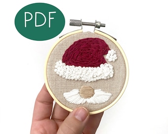 PDF DIGITAL Embroidery Pattern - Santa Ornament - Christmas Ornament - Beginner Embroidery Pattern -Thread Unraveled