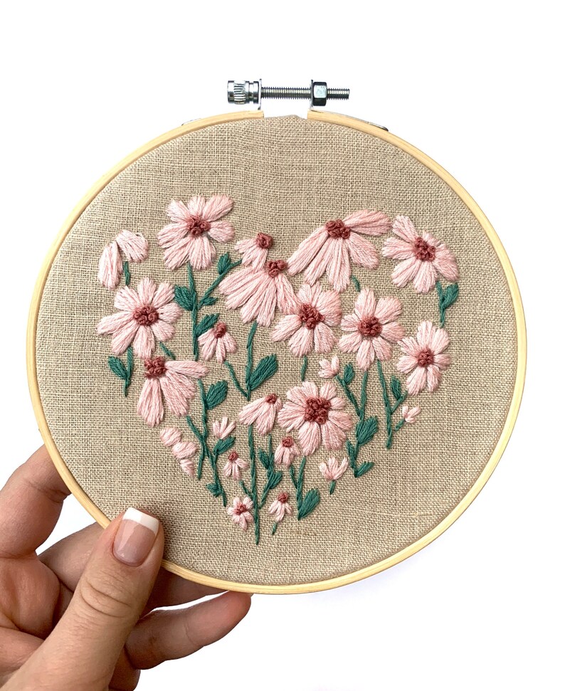 PDF DIGITAL Pattern Floral Heart DIY Thread Unraveled Beginner Embroidery Pattern image 2