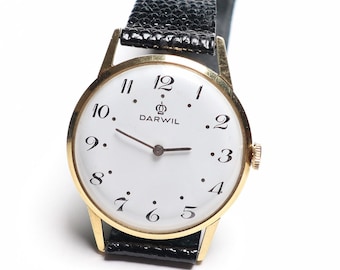 Montre-bracelet suisse vintage Darwil, montre mécanique suisse vintage classique, cadeau merveilleux pour un anniversaire ou un anniversaire
