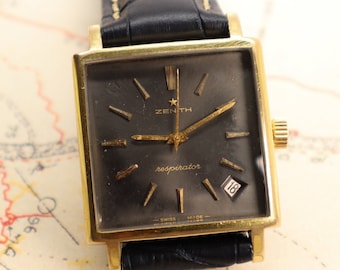 ゼニス レスピレーター ヴィンテージウォッチ • 1960年代 スイス製 • Cal. 2542 • ブラックダイヤル • ゴールドメッキケース