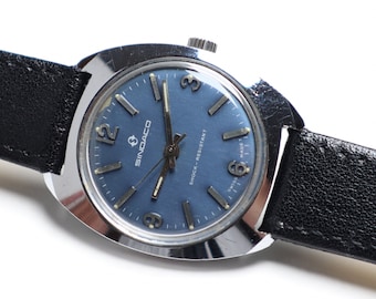 Orologio da polso vintage Sindaco con quadrante blu: carica manuale, fabbricazione svizzera degli anni '60