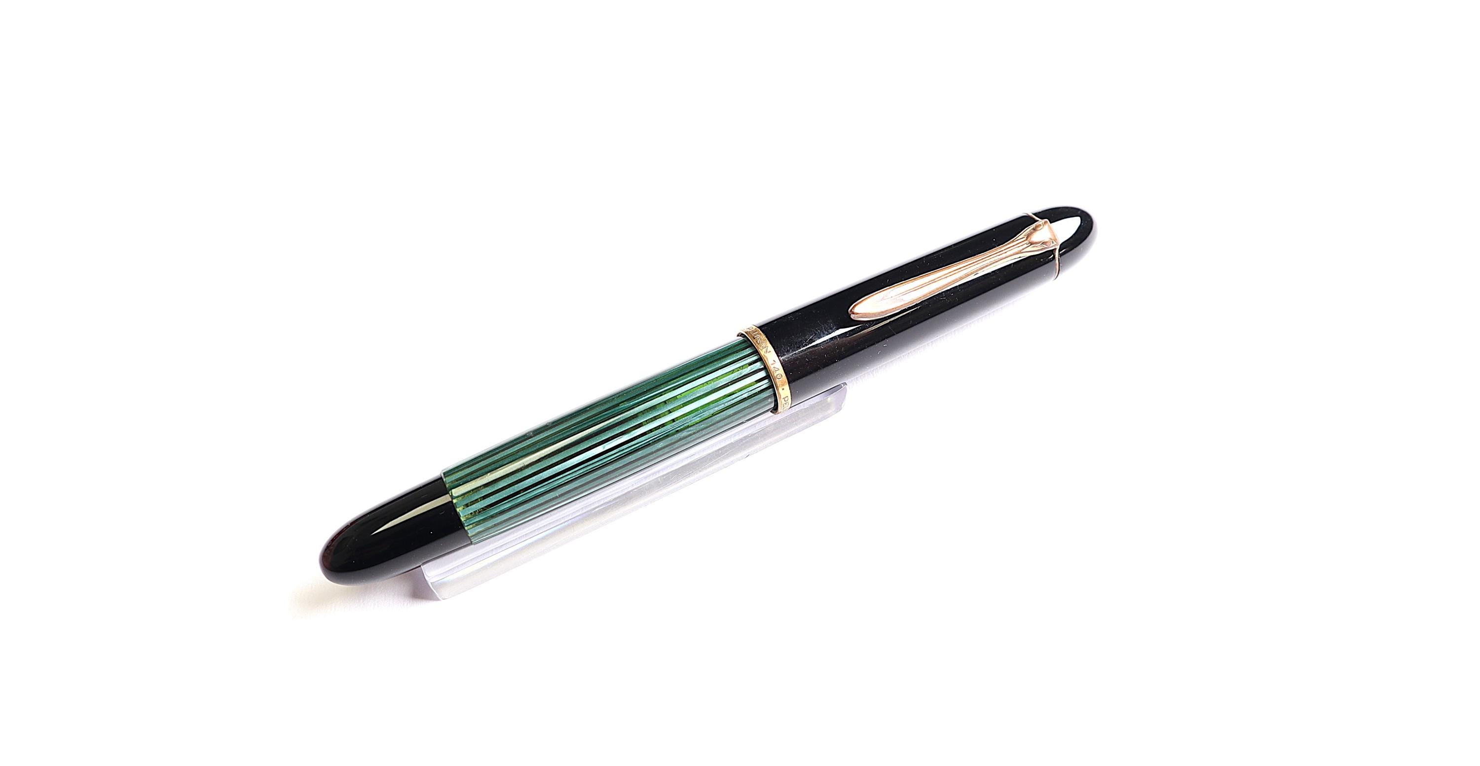 Stylo Plume Pelikan 140 Vert Rayé Plume Or 14 Carats - Vintage, Occasion