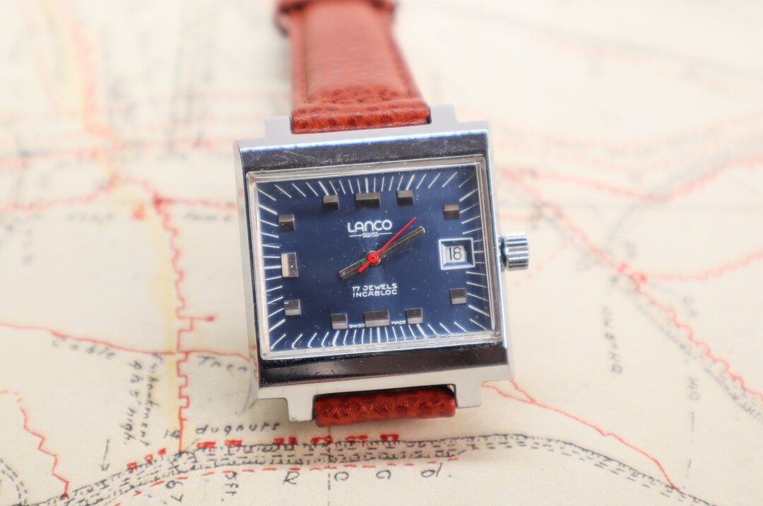 Vintage Lanco Watch: Oversized Swiss Blue Dial, 1970s - Etsy