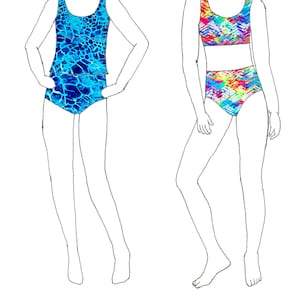 Zweiteiliger Badeanzug für Mädchen mit optionalem Tankini-Schnittmuster zum Herunterladen - Größen 8 - 10 - 12