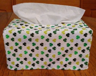 Square Handmade Free Shipping Glittering Colorful 4 Leaf Clovers on White Fabric Tissue Box Cover Tissue Box Cover
