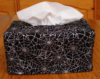 Tissue Box Cover, Rectangle, Beautiful Spider Webs on Black Fabric Rectangular Tissue Box Cover, Halloween, Handmade, Free Shipping