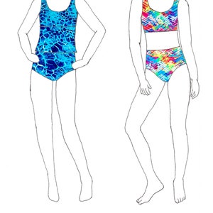 Girls Plus Size 2-Piece Swim Suit With Optional Tankini downloadable sewing pattern - Sizes 14-16