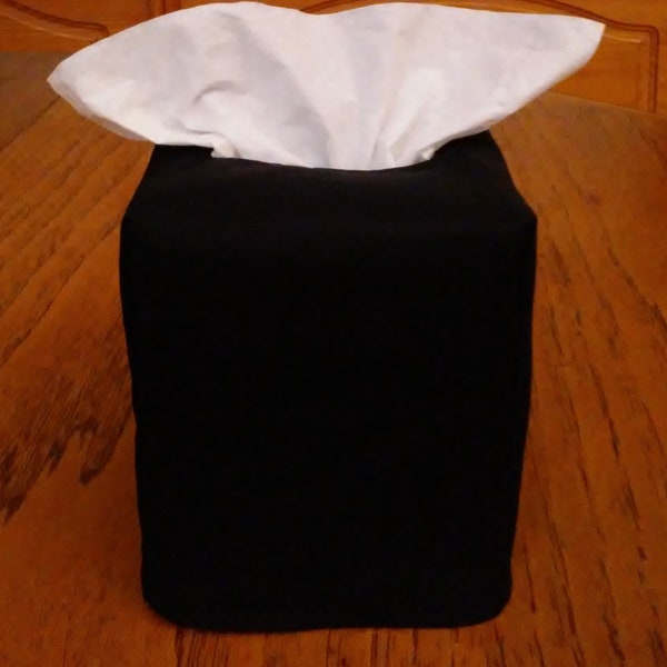 Tissue Box Cover, Square, Black Cotton Fabric Square Tissue Box Cover, Handmade, Free Shipping
