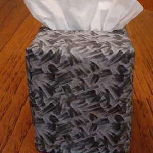 Tissue Box Cover, Square, Shades of Gray Painted Brush Strokes Fabric Square Tissue Box Cover, Steel Grey Tissue Box Cover, Handmade,