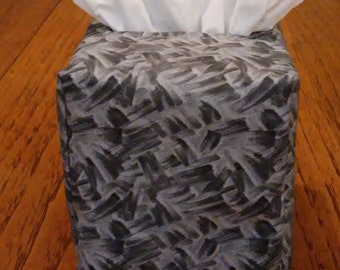 Tissue Box Cover, Square, Shades of Gray Painted Brush Strokes Fabric Square Tissue Box Cover, Steel Grey Tissue Box Cover, Handmade,