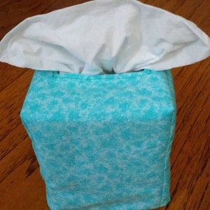 Tissue Box Cover, Square, Aqua Blue Square Fabric Tissue Box Cover, Fabric Square Tissue Box Cover, Handmade, Free Shipping
