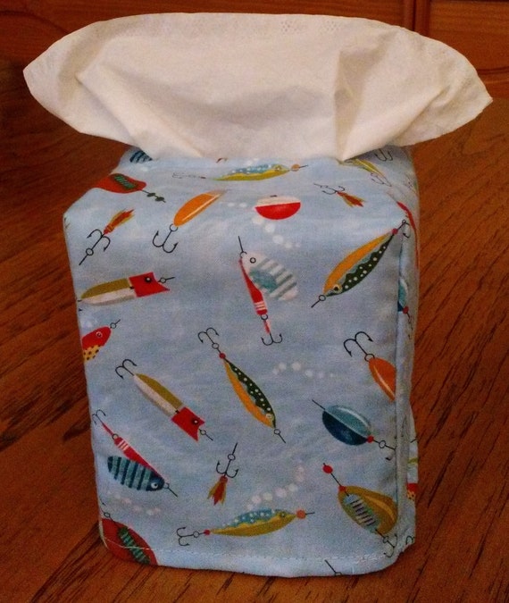 Tissue Box Cover, Square, Fishing Lures In Water Design Fabric Tissue Box  Cover, Square Tissue Box Cover, Fisherman's Delight, Free Shipping