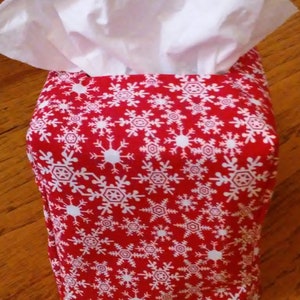 Tissue Box Cover, Square, Snowflakes On Red Fabric Square Tissue Box Cover, Winter Decor, Holiday Decor